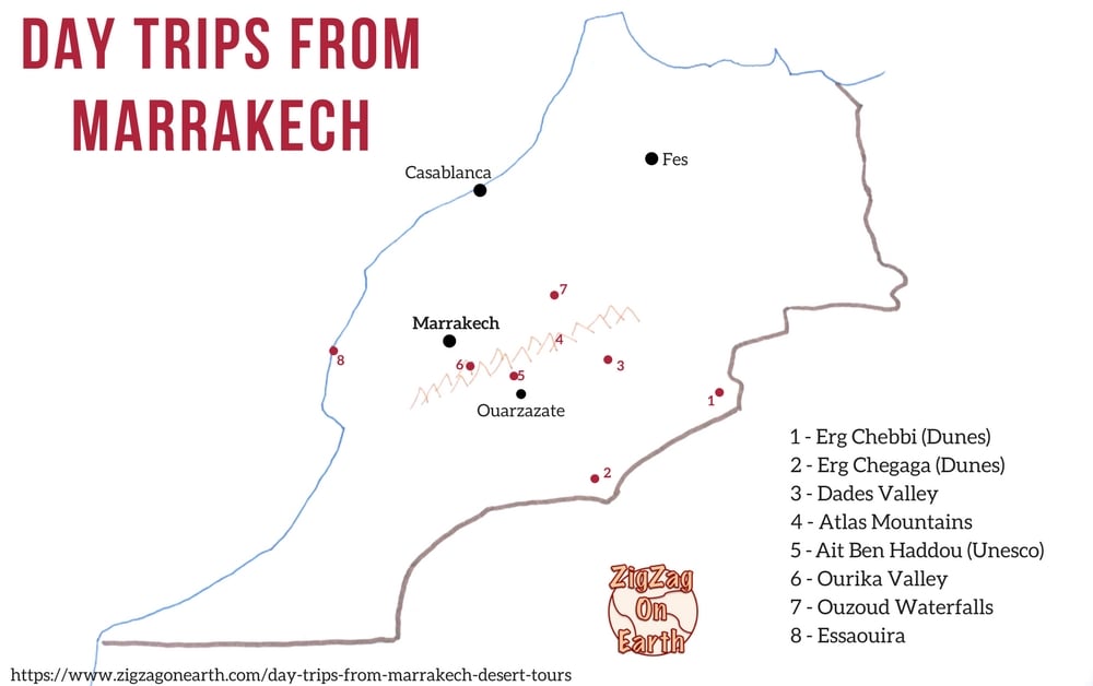Best day trips from Marrakech Map Morocco Best day trips from Marrakech Map Morocco