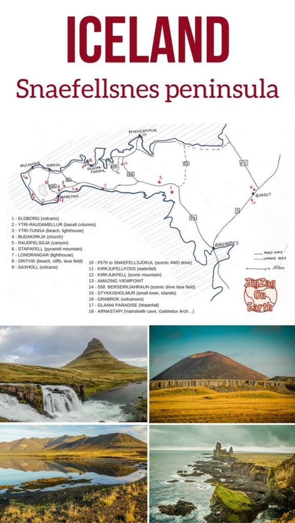Pin Map Snaefellsnes-halvøen Island Rejseguide