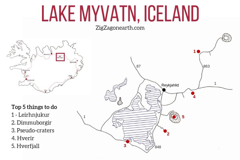 Things to do Lake Myvatn Map Iceland