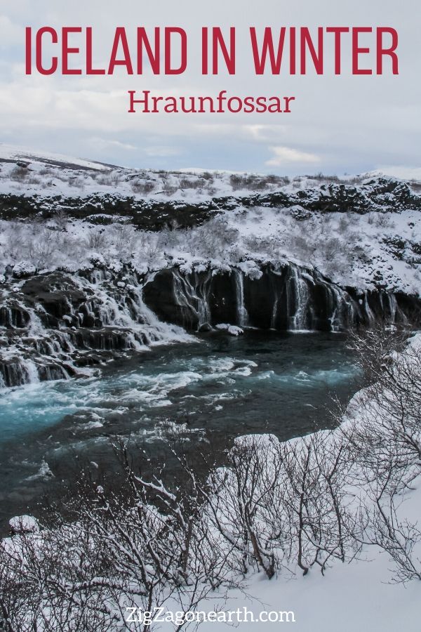 Hraunfossar Winter Iceland Travel Pin