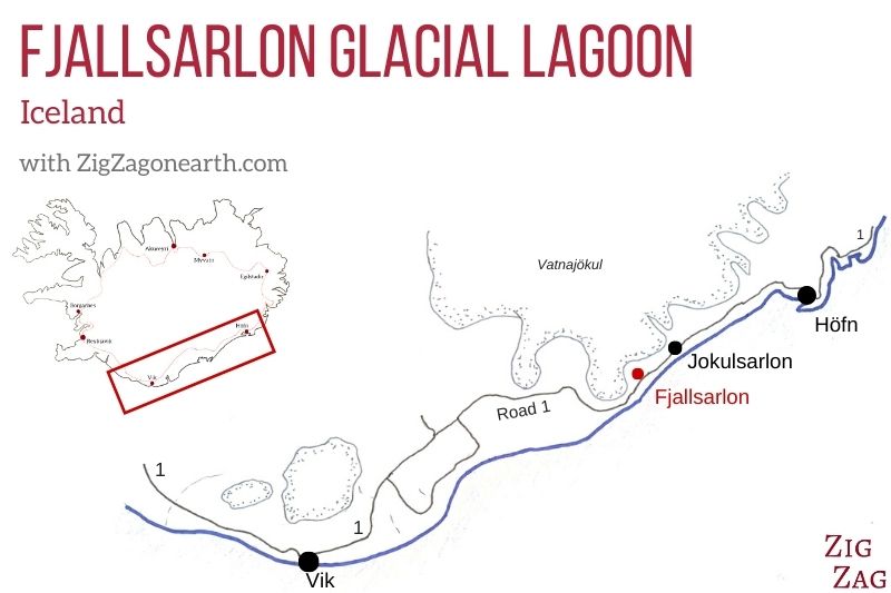Fjallsarlon Glacial lagoon Iceland map Fjallsarlon Glacial lagoon Iceland map