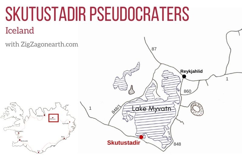 Skutustadir pseudocraters in Iceland location Map