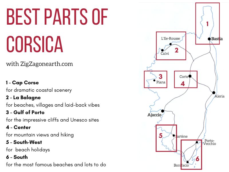 best parts of Corsica areas to stay Map best parts of Corsica areas to stay Map