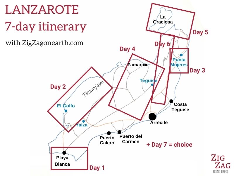 Map 7 day Lanzarote itinerary one week Map 7 day Lanzarote itinerary one week