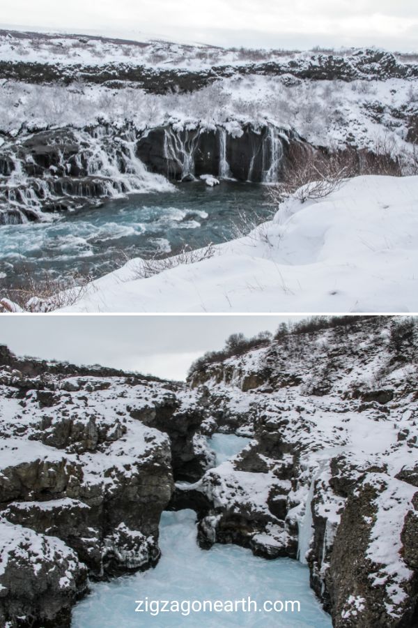 Hraunfossar Winter IJsland Reisspeld