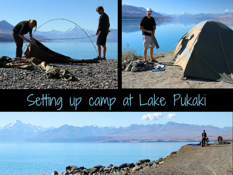 Setting up camp at lake pukaki New Zealand Setting up camp at lake pukaki New Zealand