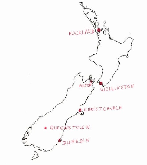 Main cities New Zealand map