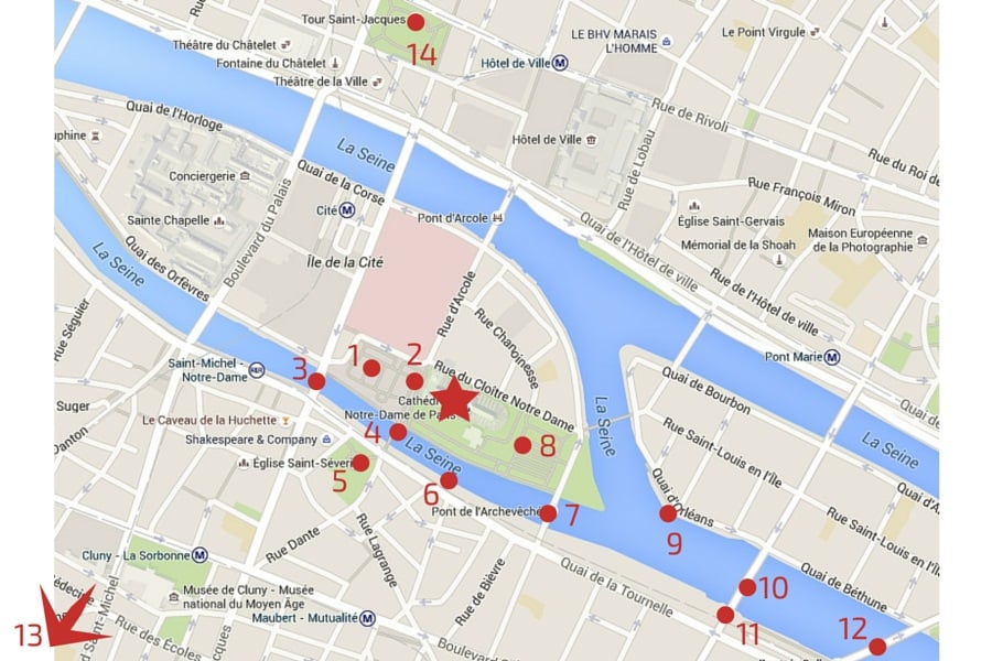 Map best spots to photograph Notre Dame Cathedral Paris Map best spots to photograph Notre Dame Cathedral Paris