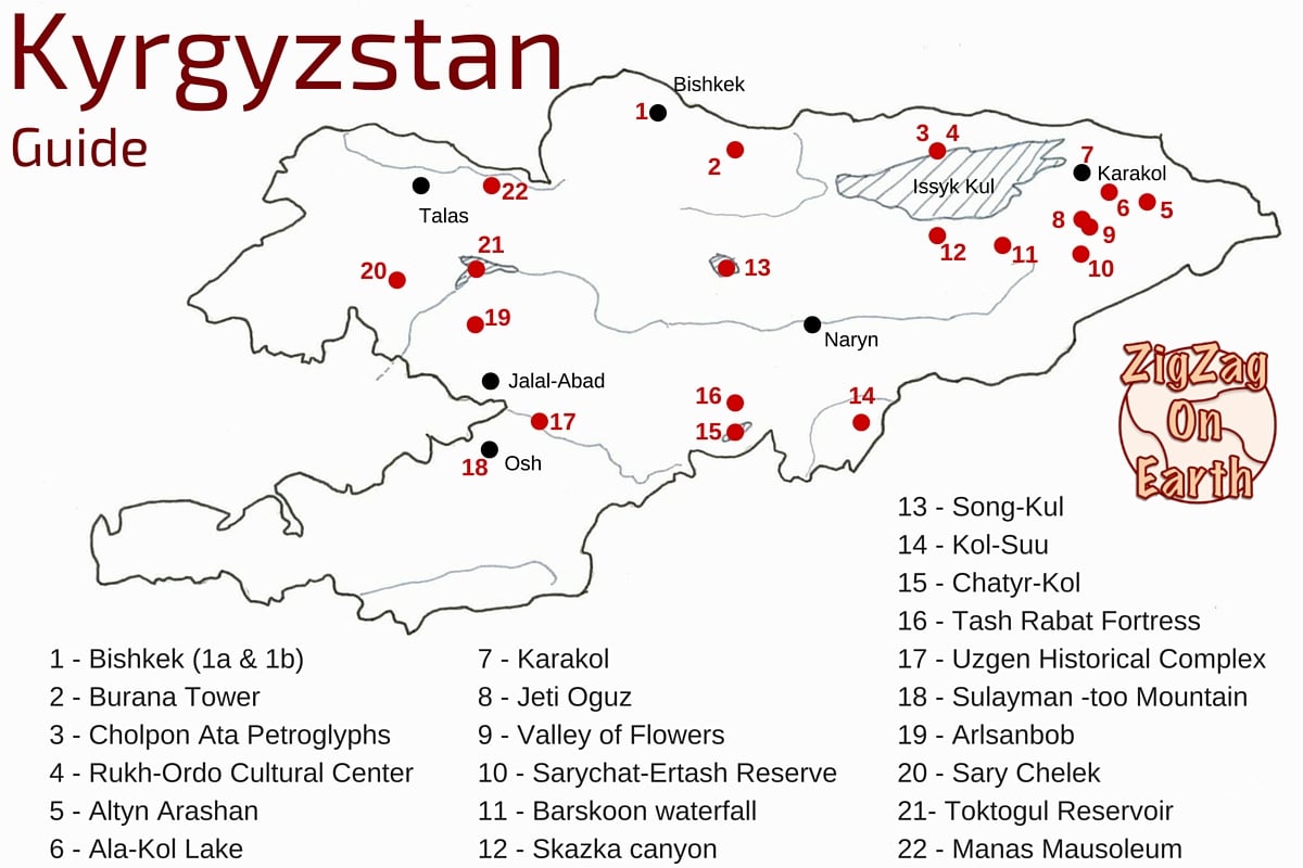 Travel Guide - Map tourism Kyrgyzstan places to see