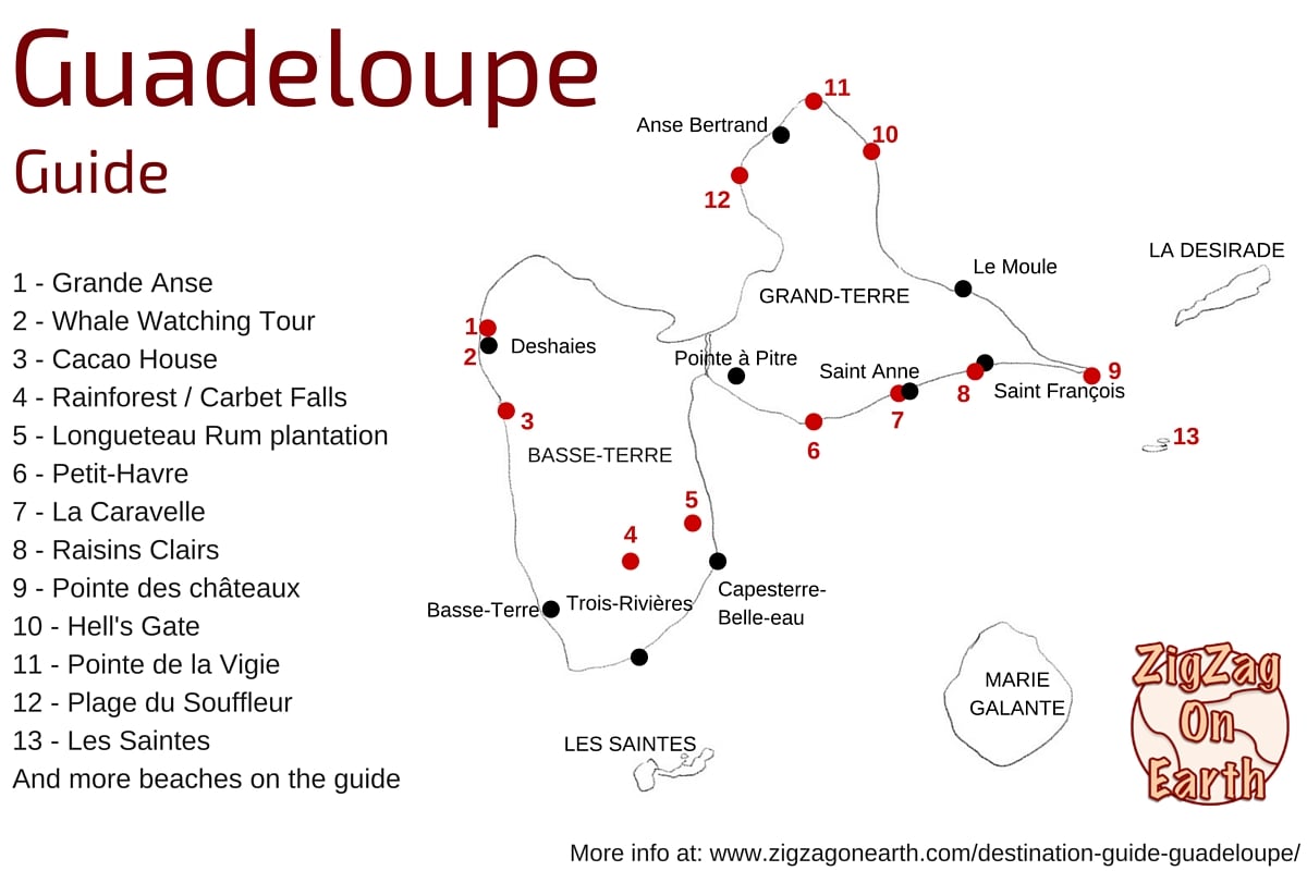 Map of Guadeloupe islands - destinations and things to do 