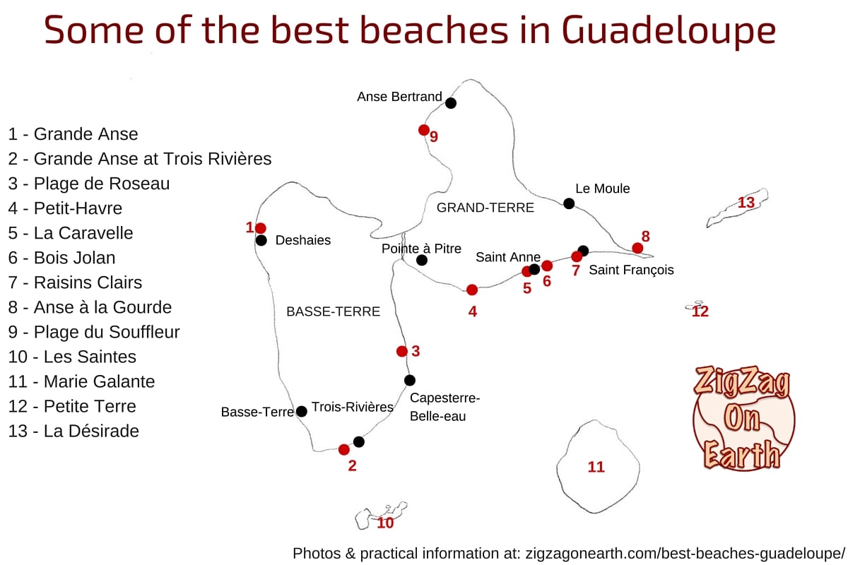 map best beaches in Guadeloupe Islands