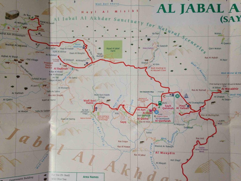Mapa rodoviário de Jebel Akhdar
