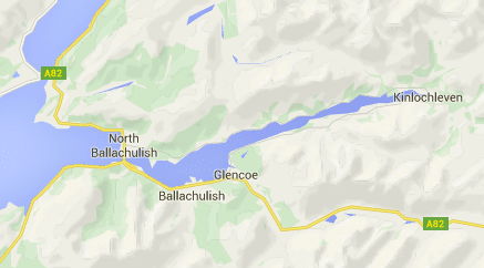 Mapa de Loch Leven Glencoe - Dados do mapa do Google @2017