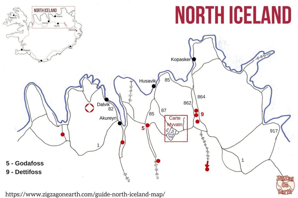Simplified North Iceland Map - Lake Myvatn