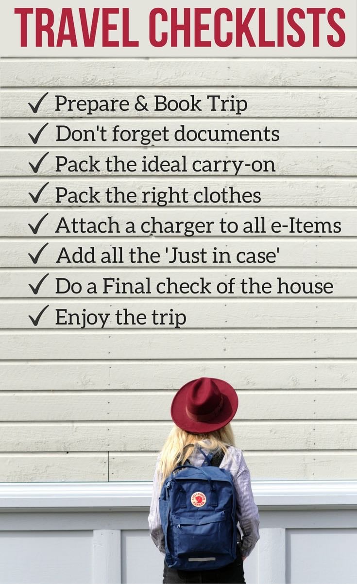 Travel checklists packing - essential travel accessories