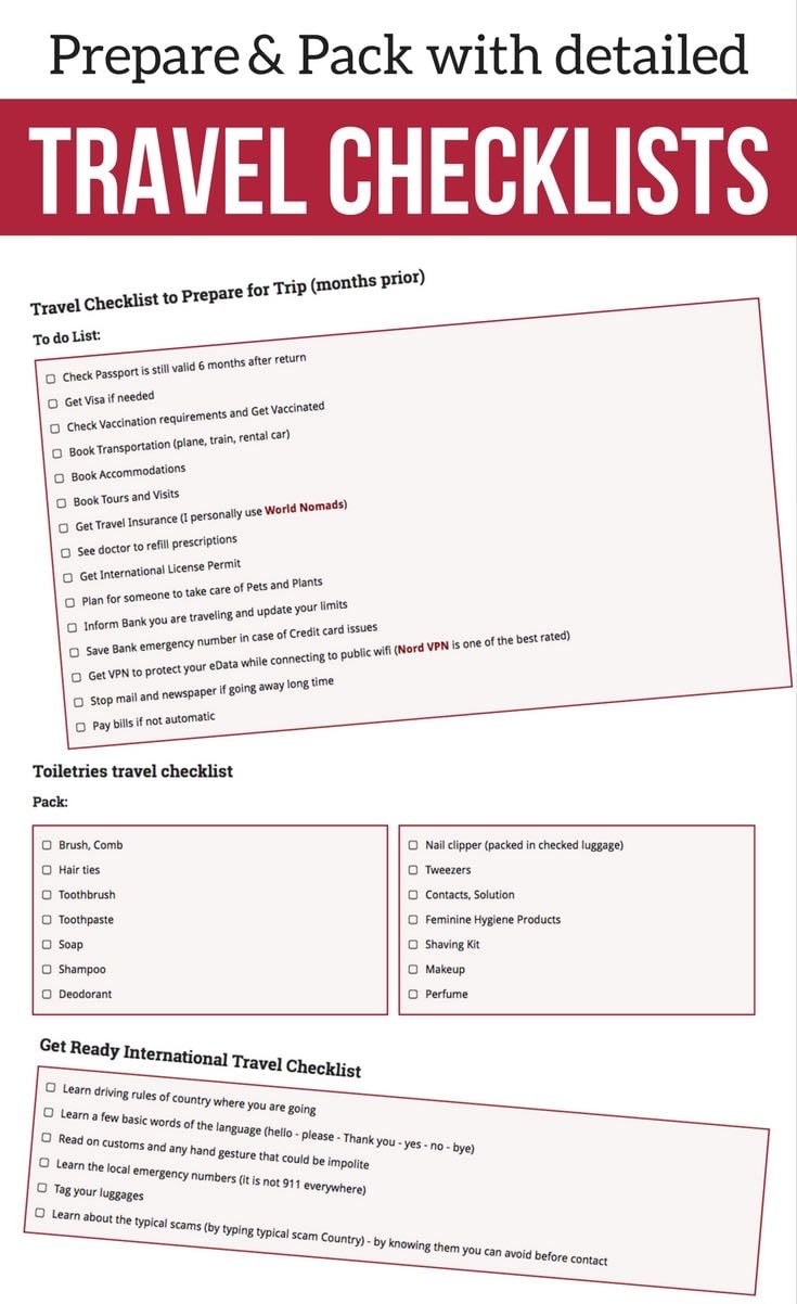 travel packing lists - essential travel items