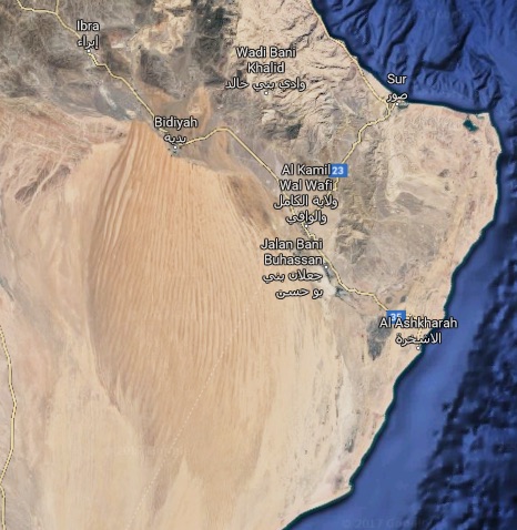 Mapa das Wahiba Sands ver Google Earth
