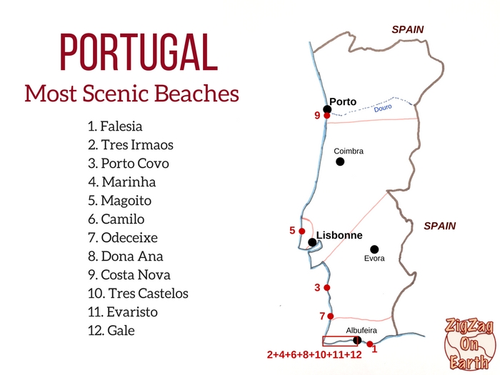 Le migliori spiagge del Portogallo Mappa della costa