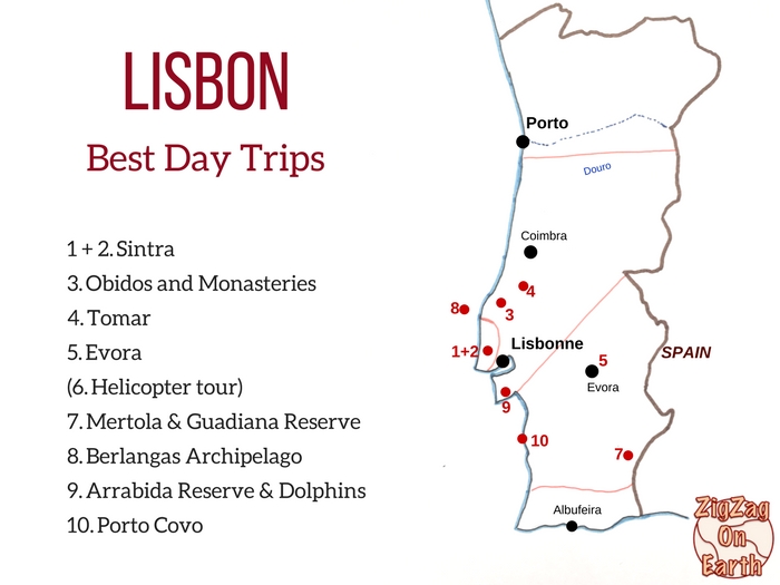 Melhores viagens de um dia desde Lisboa - Mapa