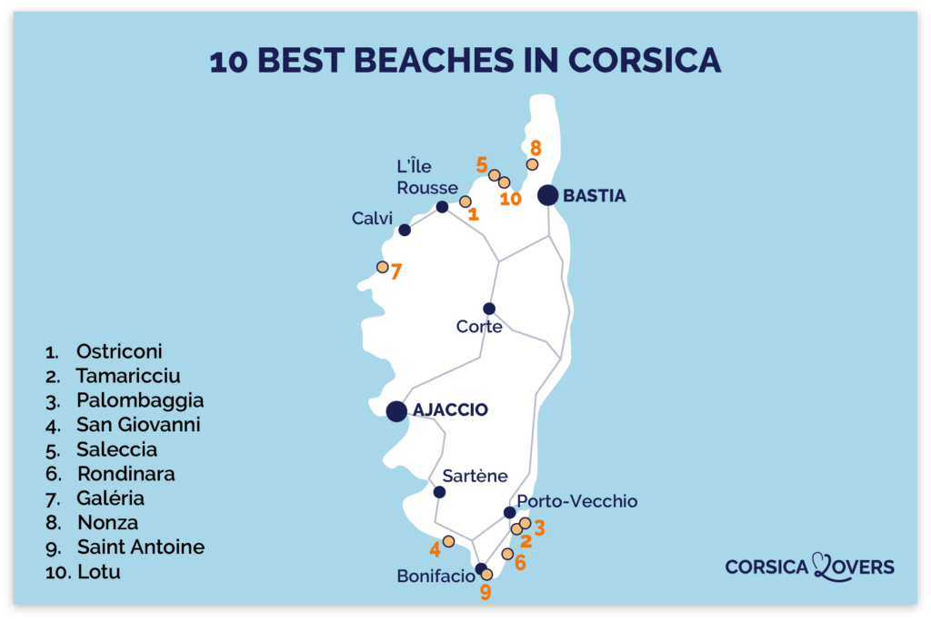 Best beaches in Corsica map