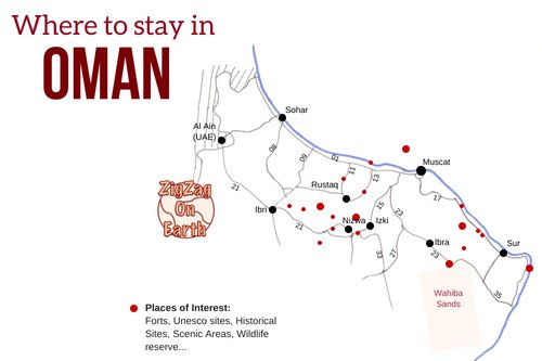 Where to stay in Oman Map