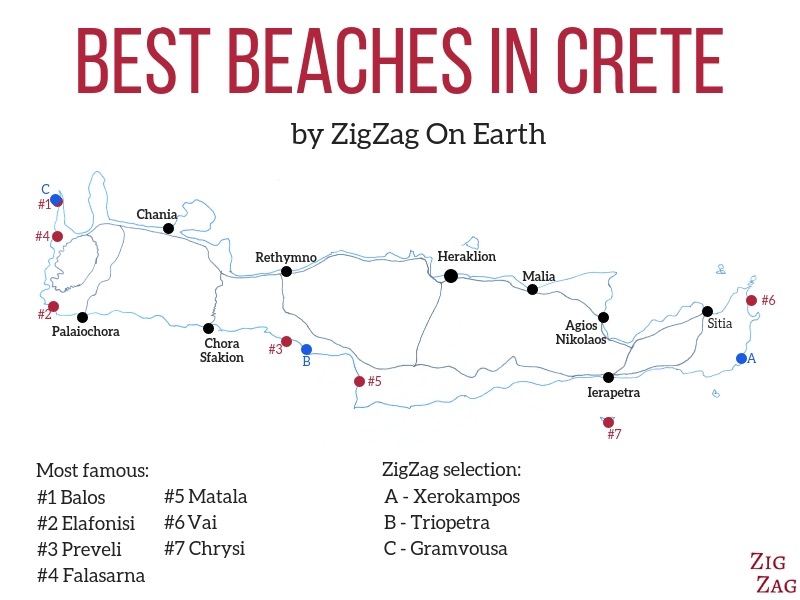 Mapa das melhores praias de Creta