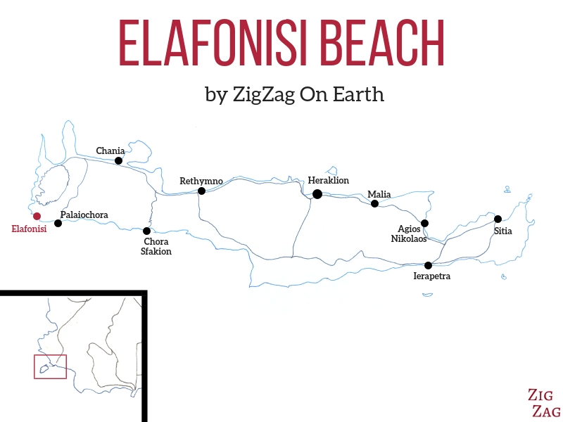 Map of Elafonisi Pink beach in Crete - location