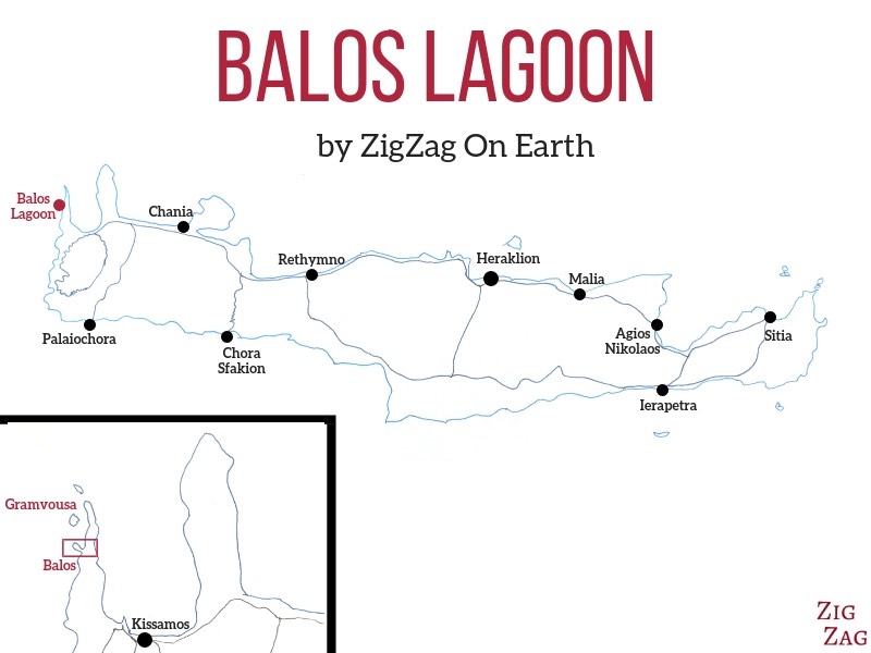Location of Balos lagoon in Crete - Map