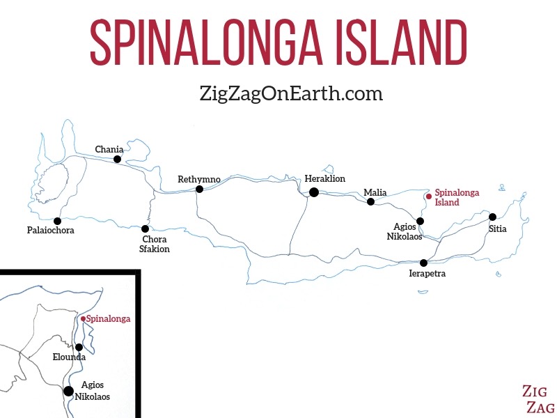 Ligging van het eiland Spinalonga in Kreta - Kaart  