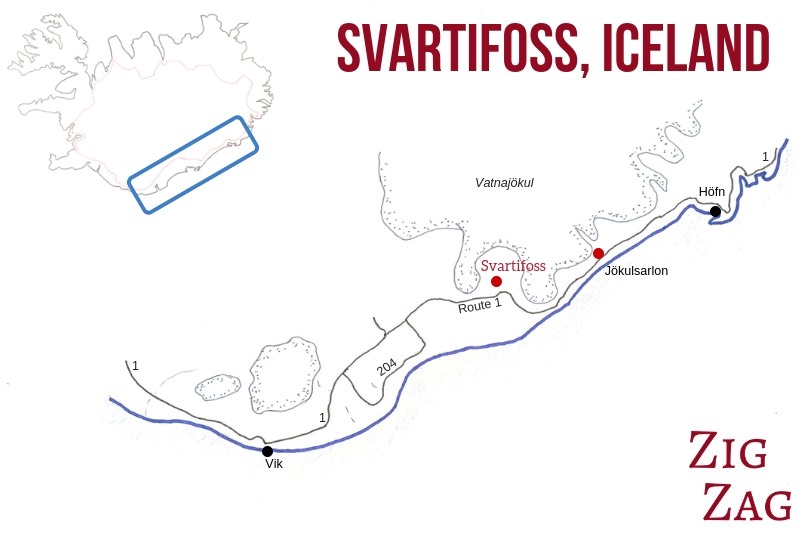 Skaftafell Svartifoss iceland map