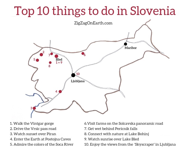 Top 10 over seværdigheder i Slovenien - Kort over turisme