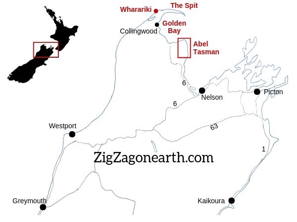 New Zealand Map Abel Tasman Wharariki Spit golden bay