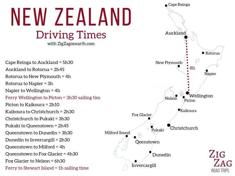 Driving times to plan your New Zealand itinerary - map