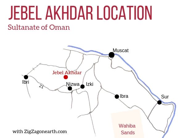 Location Jebel Akhdar map Oman travel