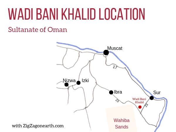 Location Wadi Bani Khalid map Oman travel