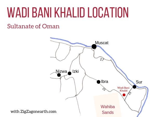 Placering af Wadi Bani Khalid - Kort