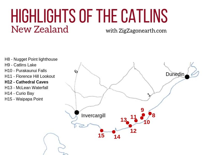 Punto culminante della Mappa delle Catlins - Posizione del Nugget Point