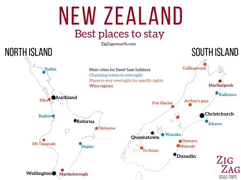 Hvor skal man bo i New Zealand - Kort