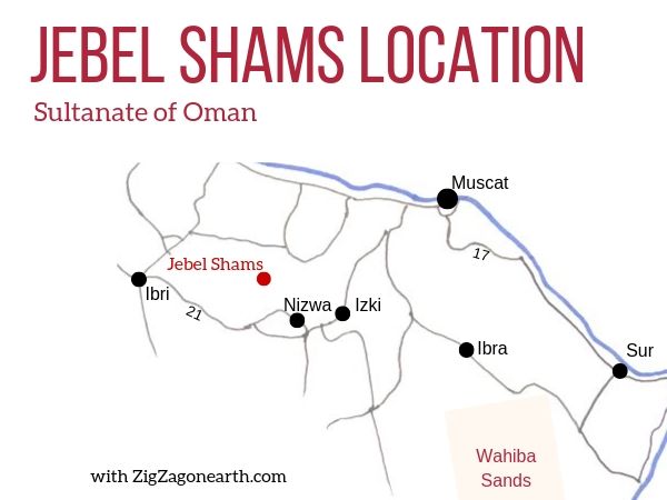 Kaart - Locatie Jebel Shams