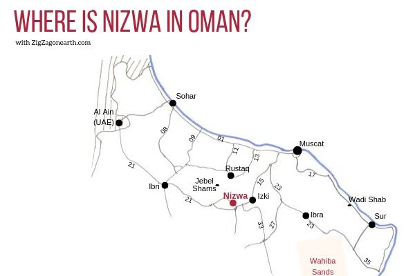 Locatie van Nizwa - Kaart