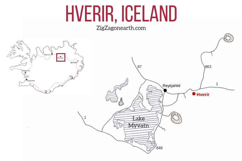 Locatie van Hverir, IJsland - Kaart