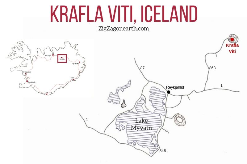Placering af Krafla Vito-krateret - Kort