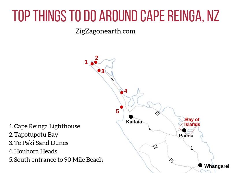 Mapa da Península de Aupouri / Cabo Reinga