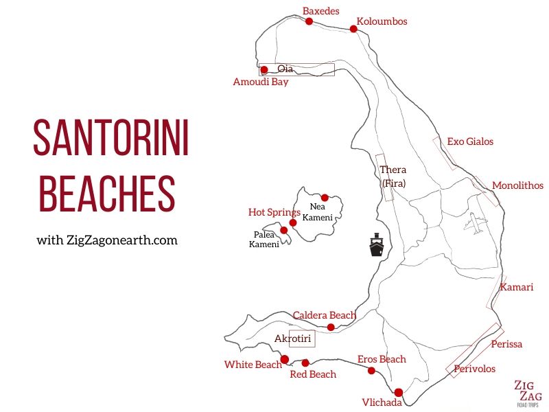 Main Santorini beaches - Map