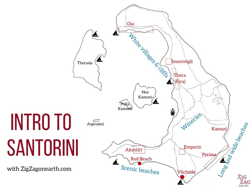 Introduktionskort over Santorinis landskab