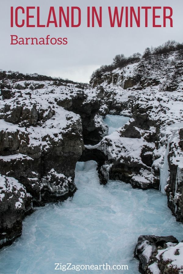 Barnafoss Winter Iceland Travel Pin3
