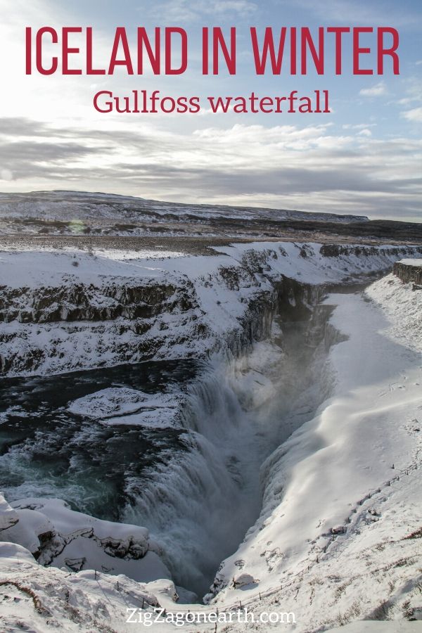 waterfall Gullfoss Winter Iceland Travel Pin
