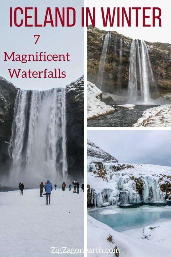 Waterfalls Winter Iceland Travel Pin1