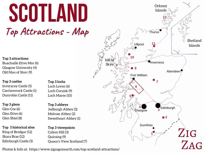 Kort over Skotlands seværdigheder