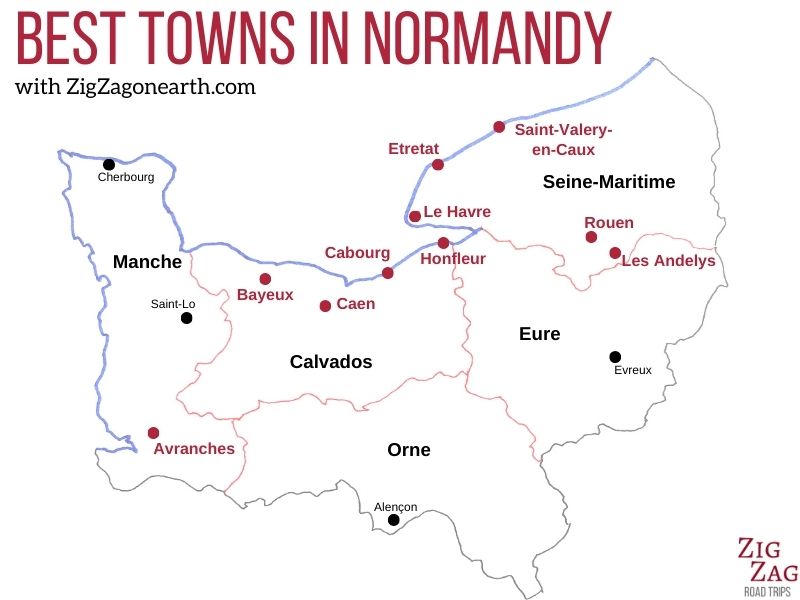 best towns in Normandy Map